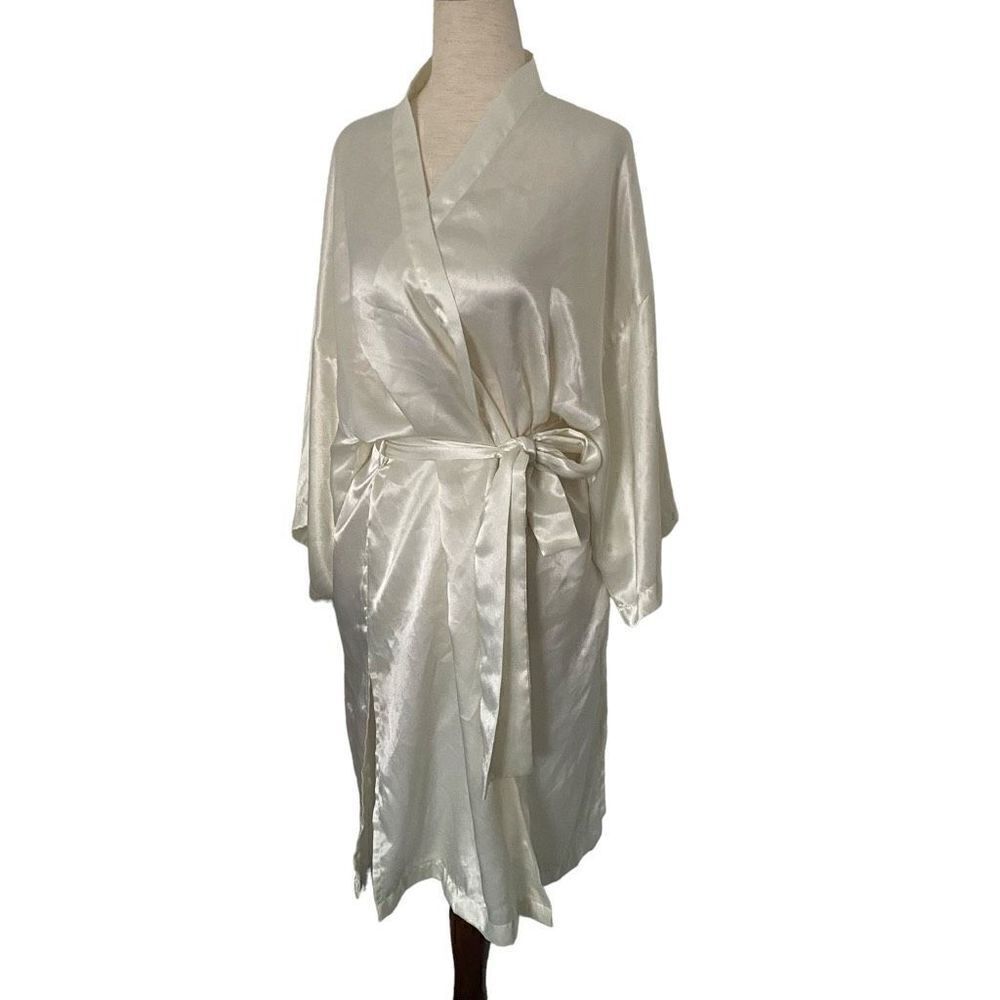 Vintage Victoria's Secret Robe Womens One Size OS Ivory White Satin Gold Label